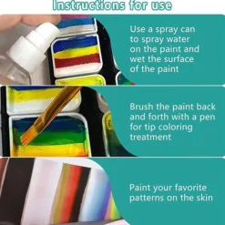 Ansiktsmålningskit 1-Stroke 12 Delad Kakpalett, Vattenaktiverad Kroppsmålningssats med 3 Penslar 2 Svampar><noscript><img width=