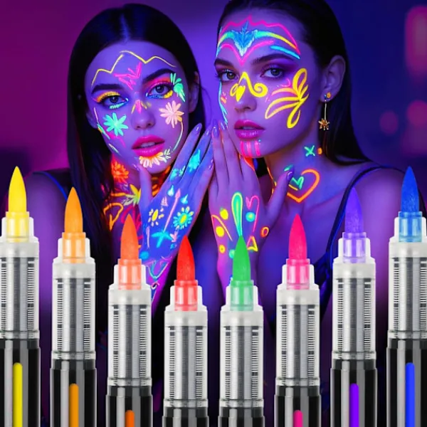 Ansiktsmålningspennor, tvättbara tatueringspennor, viktiga saker för semestern, 8 pennor> Smink