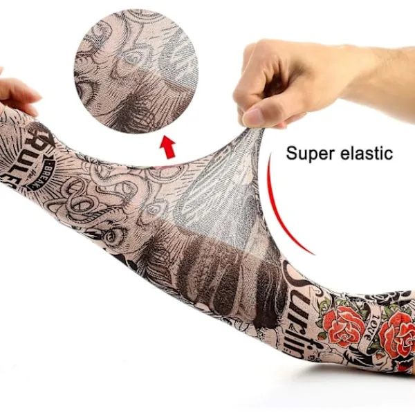 Arm Tattoo Sleeves, 6 Pack Mäns Fake Temporary Tattoo Sleeves Arm Socks Elastic för Halloween> Smink