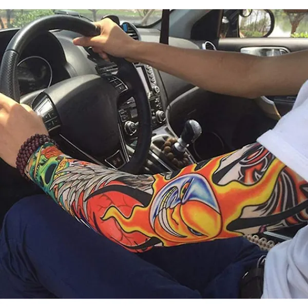 Arm Tatuering Ärmar, 6-pack Herr Fake Temporär Tatuering Nylon Armstrumpor Elastisk Biker Ärm för Halloween - Perfet> Smink