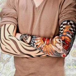 Arm Tatuering Ärmar, 6-pack Herr Fake Temporär Tatuering Nylon Armstrumpor Elastisk Biker Ärm för Halloween - Perfet><noscript><img width=