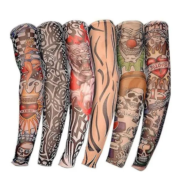 Arm Tatueringsärmar, 6-pack Män Fake Temporary Tatuering Nylon Armstrumpor Elastisk Biker Sleevelet För Halloween> Smink