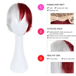 AVEKI Anime My Hero Academia Todoroki Shoto Cosplay Multi-Color Peruk, med lugg inklusive värmetålig för vuxen, röd-485><noscript><img width=