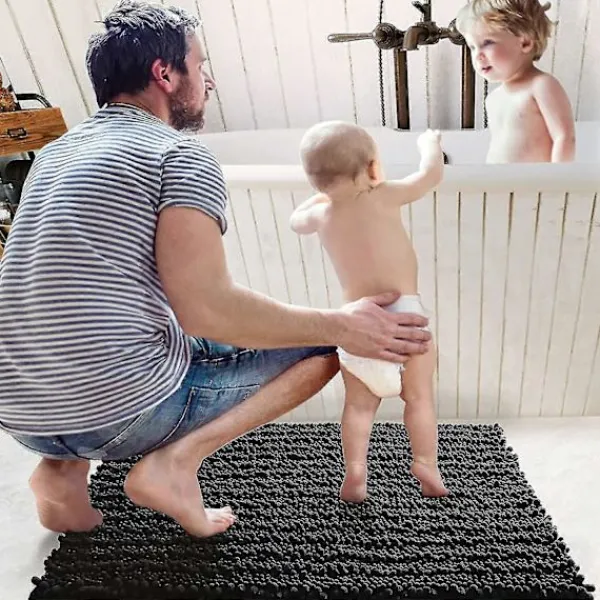 Badrumsmatta 50 x 80 cm, Superabsorberande Plyschmikrofiber, Halkfri Badrumsmatta, Maskintvättbar, Lämplig För Bad, Dusch Och Badrum, Svart> Smink