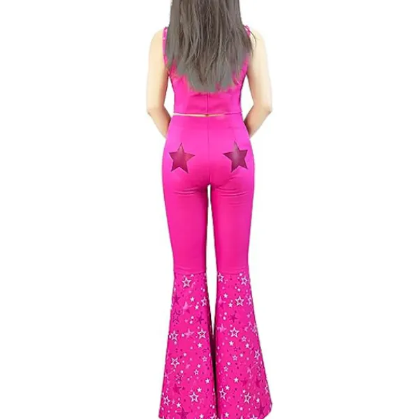 Barbie Hippie Disco Kostym Rosa Flare Byxa Halloween Cosplay För Kvinnor Flickor L> Dräkter