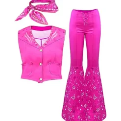 Barbie Hippie Disco Kostym Rosa Flare Byxa Halloween Cosplay För Kvinnor Flickor L><noscript><img width=