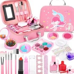 Barnens Sminkset, Tvätbart Set, Flickors Sminkkosmetikset med Kosmetikväska för Rollspel, Över 3 År Sminkset för Födelsedagspresent> Smink