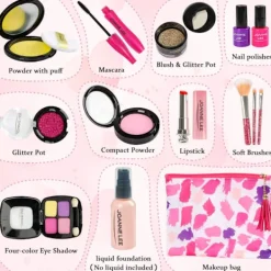 Barnmakeup Kosmetiska leksaker Set för flickor Småbarn Set för barn med kosmetikapåse Prinsessan Spela spel Jul Födelsedagspresenter Leksaker för><noscript><img width=