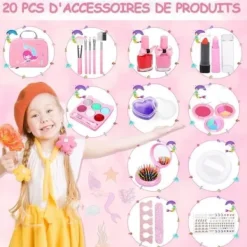 Barnmakeup Leksak Flickor, 20-dels Set, Rosa Makeup Set Bästa Presenten till Flickan><noscript><img width=