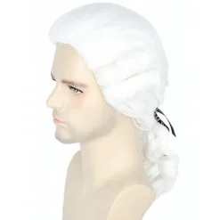 Barockperuk (vit), markisperuk för män och kvinnor med svart band> Peruker