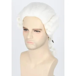 Barockperuk (vit), markisperuk för män och kvinnor med svart band> Peruker