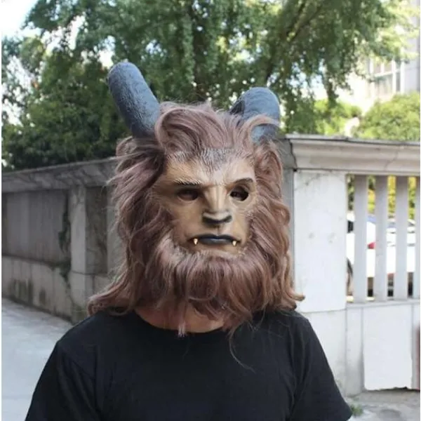 Holocky Beast Mask Beast Cosplay Mask med Peruk för Vuxen 53-63CM> Masker