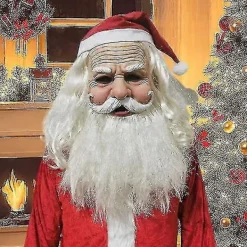 Bebetter Santa Mask för män, Jul Latex Mask, Santa Huvudmask, Realistisk Santa Gammal Mans Mask med Röd Santa Hatt för Fest><noscript><img width=