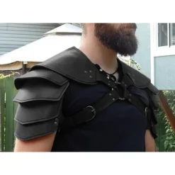 Betterlifefg - Medeltida Viking Läder Dubbel Axelrustning Steampunk Vintage Läder Sele Retro Spartacus Krigare Gladiator Läderrustning> Dräkter