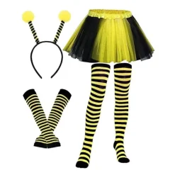 Bi-dräktset för vuxna Halloween Bi-dräkt Tutu-kjol Bi-randig knä-lång strumpa Långa handskar> Dräkter