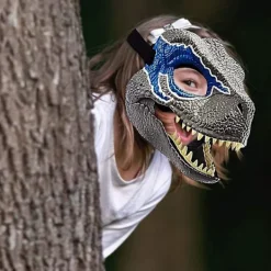 Blå dinosauriemask Jurassic World Raptor Dinosaurietillbehör Dino Cosplay rekvisita Festival Carnival Presents W><noscript><img width=