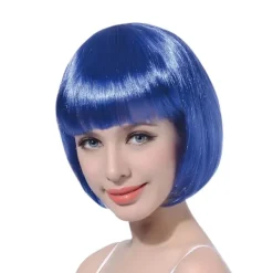 Blå Kort Bob Cosplay Flapper Peruk - Syntetisk Kostym för Kvinnor, ZQKLA> Peruker