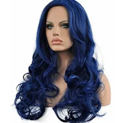 Blå Peruker för Kvinnor Långt Lockigt Vågig Mjuk Värmebeständig Syntetisk Fiber Fest Cosplay Tillbehör Peruker (Blå)> Peruker