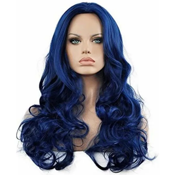 Blå Peruker för Kvinnor Långt Lockigt Vågig Mjuk Värmebeständig Syntetisk Fiber Fest Cosplay Tillbehör Peruker (Blå)> Peruker