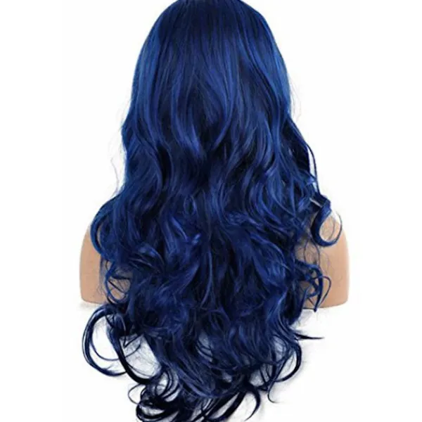 Blå Peruker för Kvinnor Långt Lockigt Vågig Mjuk Värmebeständig Syntetisk Fiber Fest Cosplay Tillbehör Peruker (Blå)> Peruker