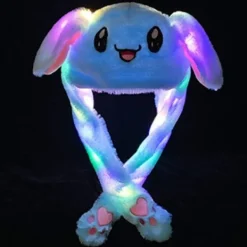 Blå stickad mössa LED dam flicka plysch djur kaninöron mössa keps> Huvudbonader