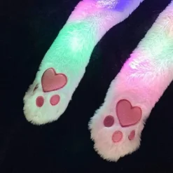 Blå stickad mössa LED dam flicka plysch djur kaninöron mössa keps><noscript><img width=