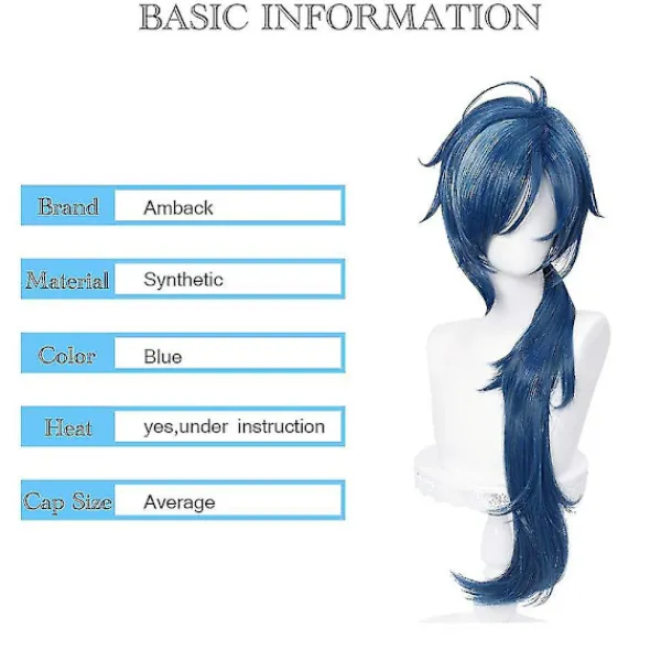 Blå vågig cosplayperuk för spel Genshin Impact Lolita Gradient Party Harajuku-hår (blå Kaeya)> Peruker