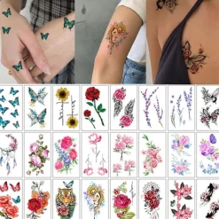 Blomma Fjäril Tatuering Klistermärke Växt Gel Säker Realistisk Design Linjer Mode Varaktig Förändring R4> Smink