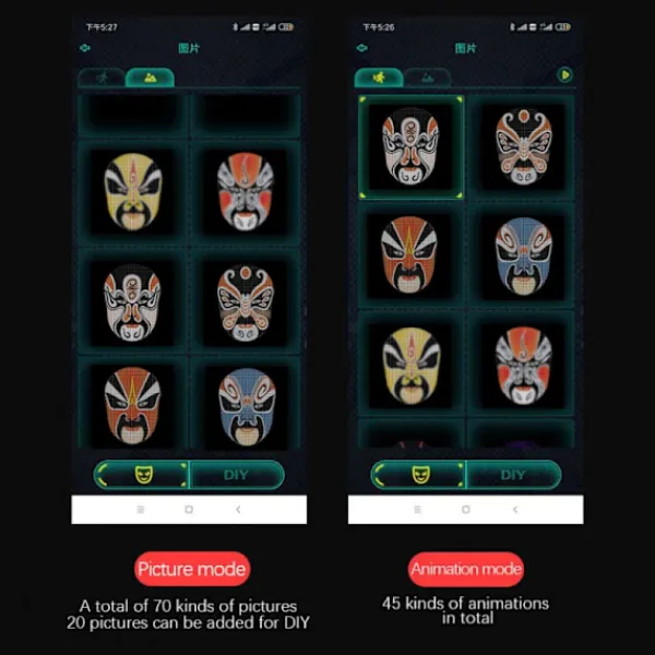 NSF Bluetooth APP Kontroll Smart LED Ansiktsmasker Programmerbar Ändra Ansikte Gör själv Foton> Masker