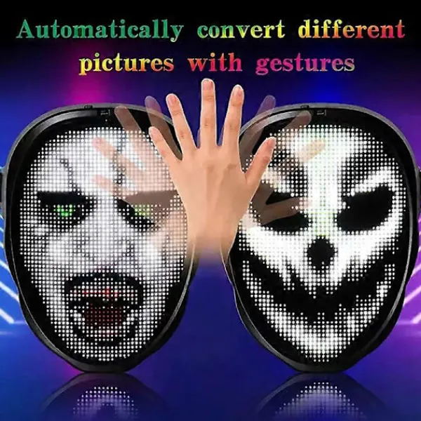 Bluetooth LED-mask som lyser upp för fest, Halloween, jul, DIY LED-mask> Masker