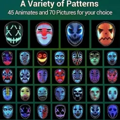 Bluetooth LED-mask som lyser upp för fest, Halloween, jul, DIY LED-mask><noscript><img width=