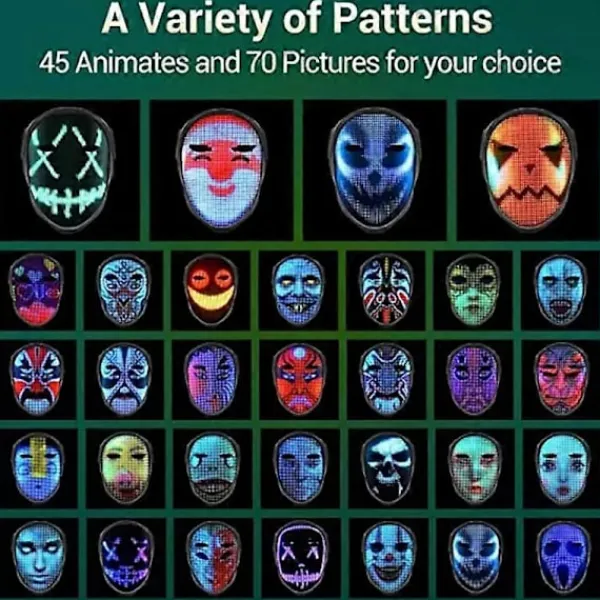 Bluetooth LED-mask som lyser upp för fest, Halloween, jul, DIY LED-mask> Masker