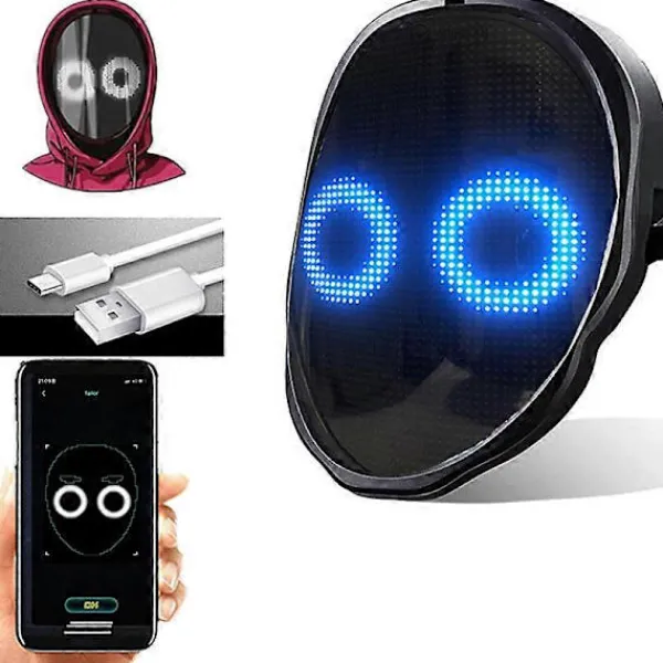 Bluetooth LED-mask som lyser upp för fest, Halloween, jul, DIY LED-mask> Masker