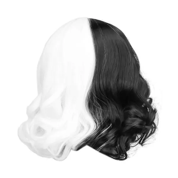 Bob Peruker med Lugg, Axel Lång Bob Vågig Peruk (Svart och Vit)> Peruker