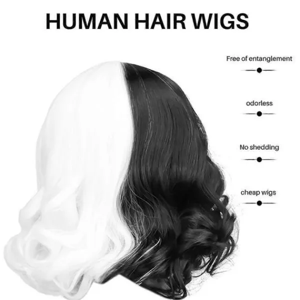 Bob Peruker med Lugg, Axel Lång Bob Vågig Peruk (Svart och Vit)> Peruker