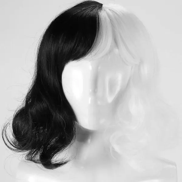 Bob Peruker med Lugg, Axel Lång Bob Vågig Peruk (Svart och Vit)> Peruker