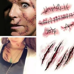 Body Makeup Tattoo Stickers Halloween Terror Realistic Stitched Injuries Wounds Non-toxic Long Lasting Temporary Tattoo Stickers A> Smink