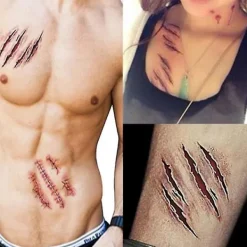 Body Makeup Tattoo Stickers Halloween Terror Realistic Stitched Injuries Wounds Non-toxic Long Lasting Temporary Tattoo Stickers A> Smink