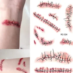 Body Makeup Tattoo Stickers Halloween Terror Realistic Stitched Injuries Wounds Non-toxic Long Lasting Temporary Tattoo Stickers A><noscript><img width=