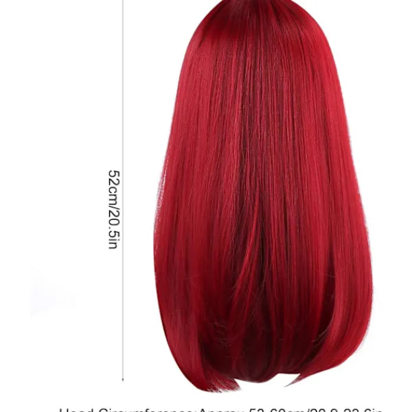 Bordeaux Lång Rak Peruk, Kvinnor Högtemperatur Röd Fiber Falskt Hår med Rak Lugg för Cosplay Fester> Peruker