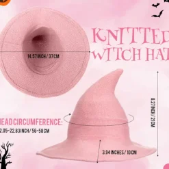Bredbrättad Stickad Häxhatt, Vikbar Spetsig Filthatt för Kvinnor, Halloween Cosplay Kostym Maskeradaccessoar> Huvudbonader