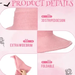 Bredbrättad Stickad Häxhatt, Vikbar Spetsig Filthatt för Kvinnor, Halloween Cosplay Kostym Maskeradaccessoar><noscript><img width=