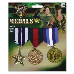 Bristol Novelty Fake Military Medals (Pack Of 3) One Size Multi One Size> Tillbehör