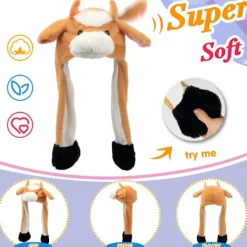 Brun kohatt med öron Rör sig Hoppa Pop Up Slå Plysch Farm Animal Holiday Cosplay Dress Up Rolig Festival Födelsedagspresent för barn Pojkar Flickor, 22' | Fyndiq><noscript><img width=