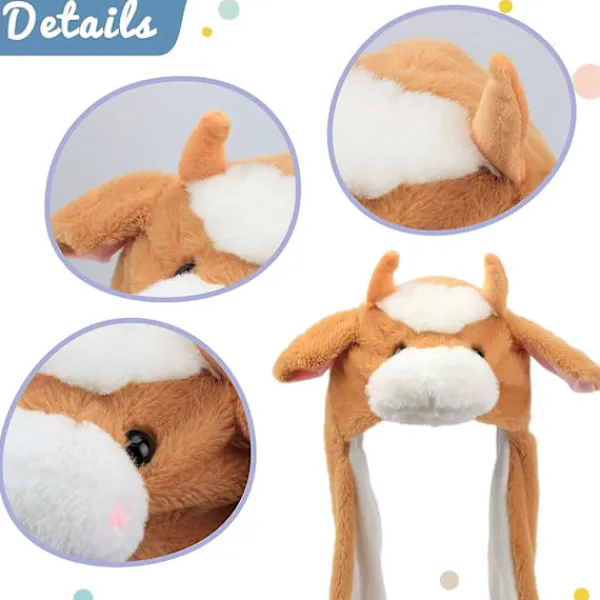Brun kohatt med öron Rör sig Hoppa Pop Up Slå Plysch Farm Animal Holiday Cosplay Dress Up Rolig Festival Födelsedagspresent för barn Pojkar Flickor, 22' | Fyndiq> Huvudbonader