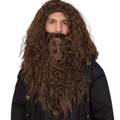 Brun Peruk och Skägg - Brun Vågig Bibelisk Kostymtillbehör Hårperuk och Skäggset för Vuxna och Barn> Peruker