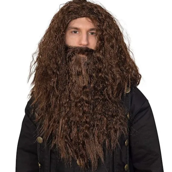 Brun Peruk och Skägg - Brun Vågig Bibelisk Kostymtillbehör Hårperuk och Skäggset för Vuxna och Barn> Peruker
