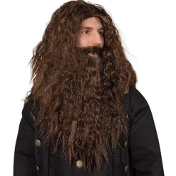 Brun Peruk och Skägg - Brun Vågig Bibelisk Kostymtillbehör Hårperuk och Skäggset för Vuxna och Barn> Peruker