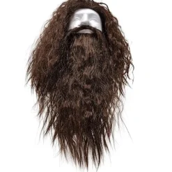 Brun Peruk och Skägg - Brun Vågig Bibelisk Kostymtillbehör Hårperuk och Skäggset för Vuxna och Barn><noscript><img width=