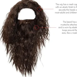 Brun Peruk och Skägg - Brun Vågig Bibelisk Kostymtillbehör Hårperuk och Skäggset för Vuxna och Barn><noscript><img width=